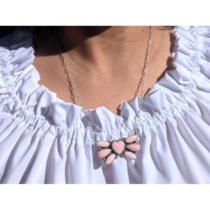 Native American Heart Cluster Pink Conch Shell Pendant‎ Chain Necklace Jewelry**